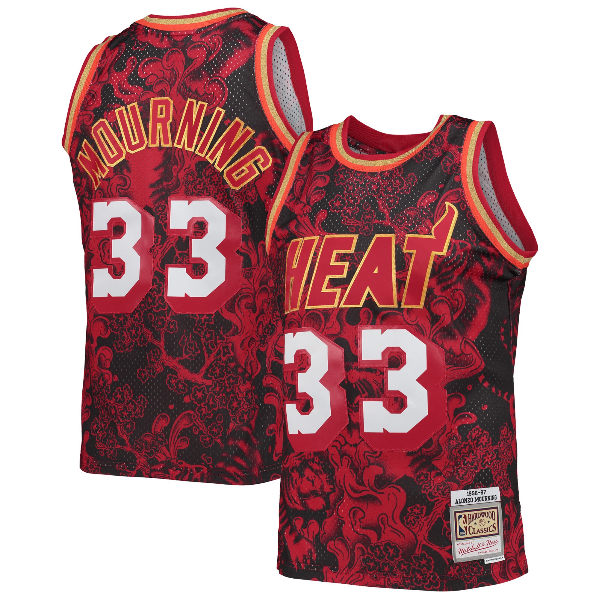 Men's Miami Heat Alonzo Mourning Red Hardwood Classics 1996/97 Lunar New Year Swingman Jersey