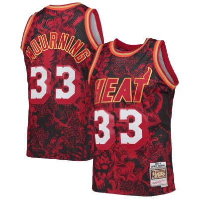 Men's Miami Heat Alonzo Mourning Red Hardwood Classics 1996/97 Lunar New Year Swingman Jersey 01