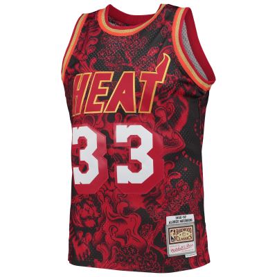 Men's Miami Heat Alonzo Mourning Red Hardwood Classics 1996/97 Lunar New Year Swingman Jersey 02