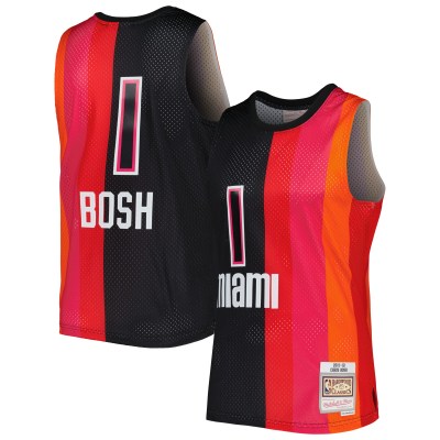 Men's Miami Heat Chris Bosh Black/Red Hardwood Classics 2011/12 Split Swingman Jersey 01