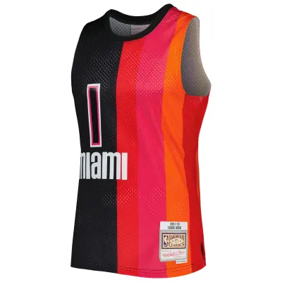 Men's Miami Heat Chris Bosh Black/Red Hardwood Classics 2011/12 Split Swingman Jersey 02