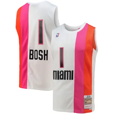 Men's Miami Heat Chris Bosh White 2001/02 Hardwood Classics Swingman Jersey 01