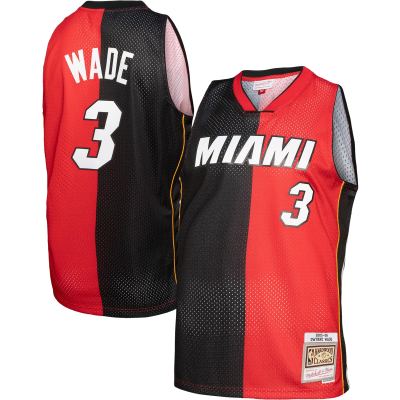 Men's Miami Heat Dwyane Wade Black/Red Hardwood Classics 2005/06 Split Swingman Jersey 01