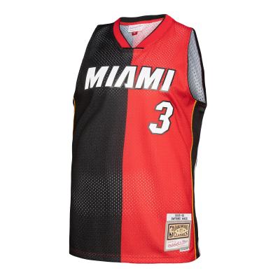 Men's Miami Heat Dwyane Wade Black/Red Hardwood Classics 2005/06 Split Swingman Jersey 02