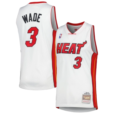 Men's Miami Heat Dwyane Wade White 2001/02 Hardwood Classics Swingman Jersey 01