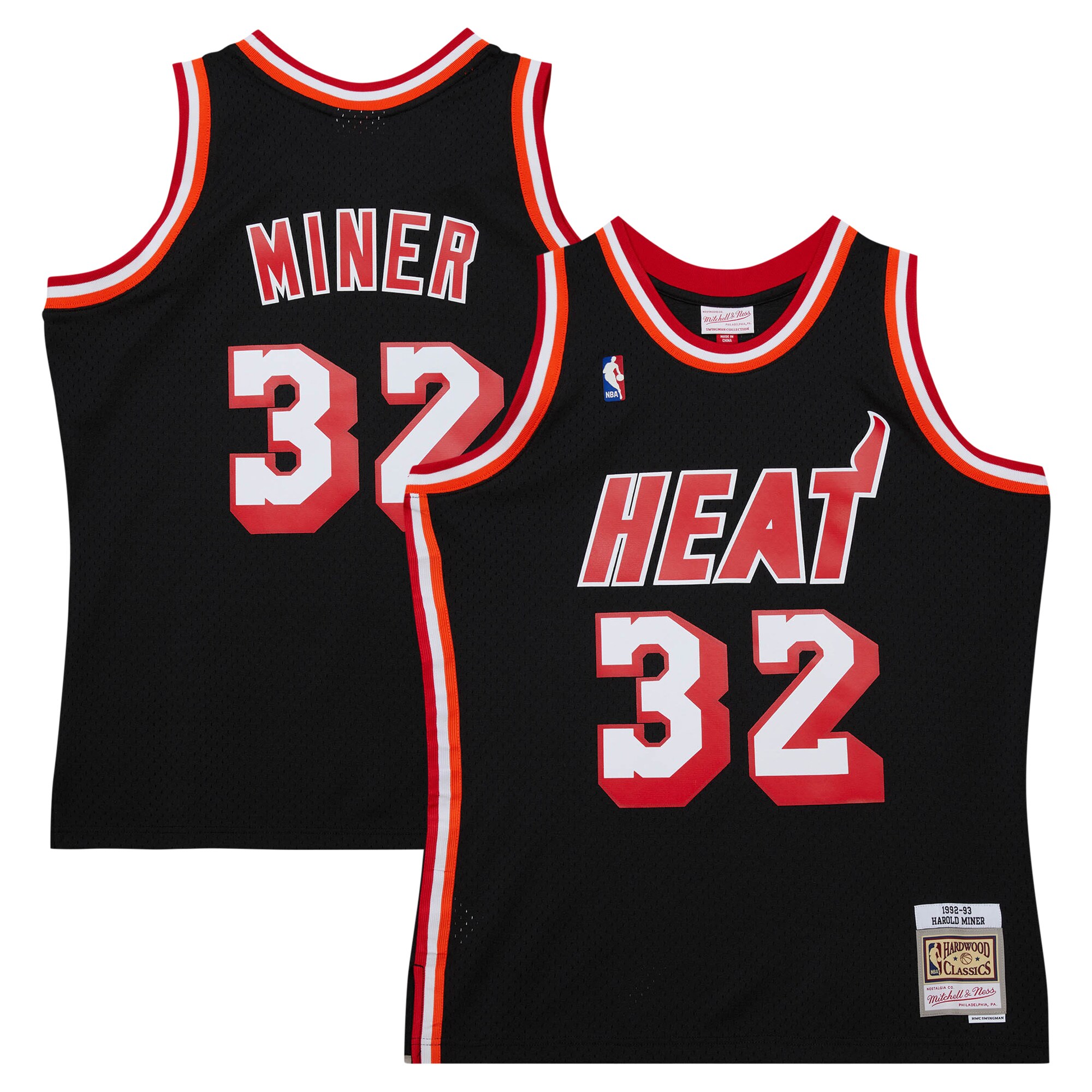 Men's Miami Heat Harold Miner Black 1992/93 Hardwood Classics Swingman Throwback Jersey