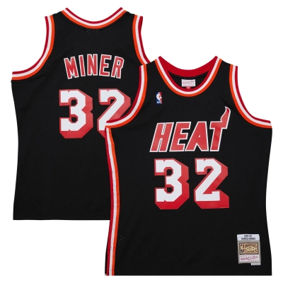 Men's Miami Heat Harold Miner Black 1992/93 Hardwood Classics Swingman Throwback Jersey 01