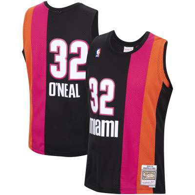 Men's Miami Heat Shaquille O'Neal Black 2005/06 Hardwood Classics Swingman Jersey 01