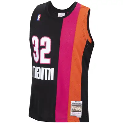 Men's Miami Heat Shaquille O'Neal Black 2005/06 Hardwood Classics Swingman Jersey 02