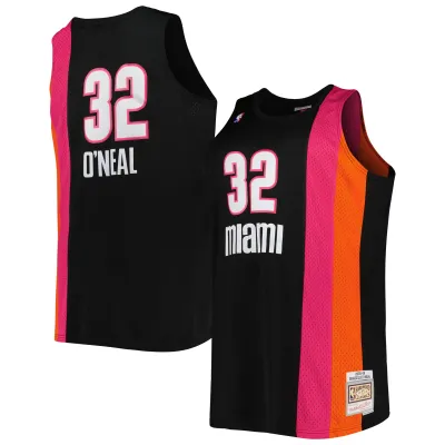Men's Miami Heat Shaquille O'Neal Black Big & Tall Hardwood Classics 2005/06 Swingman Jersey 01