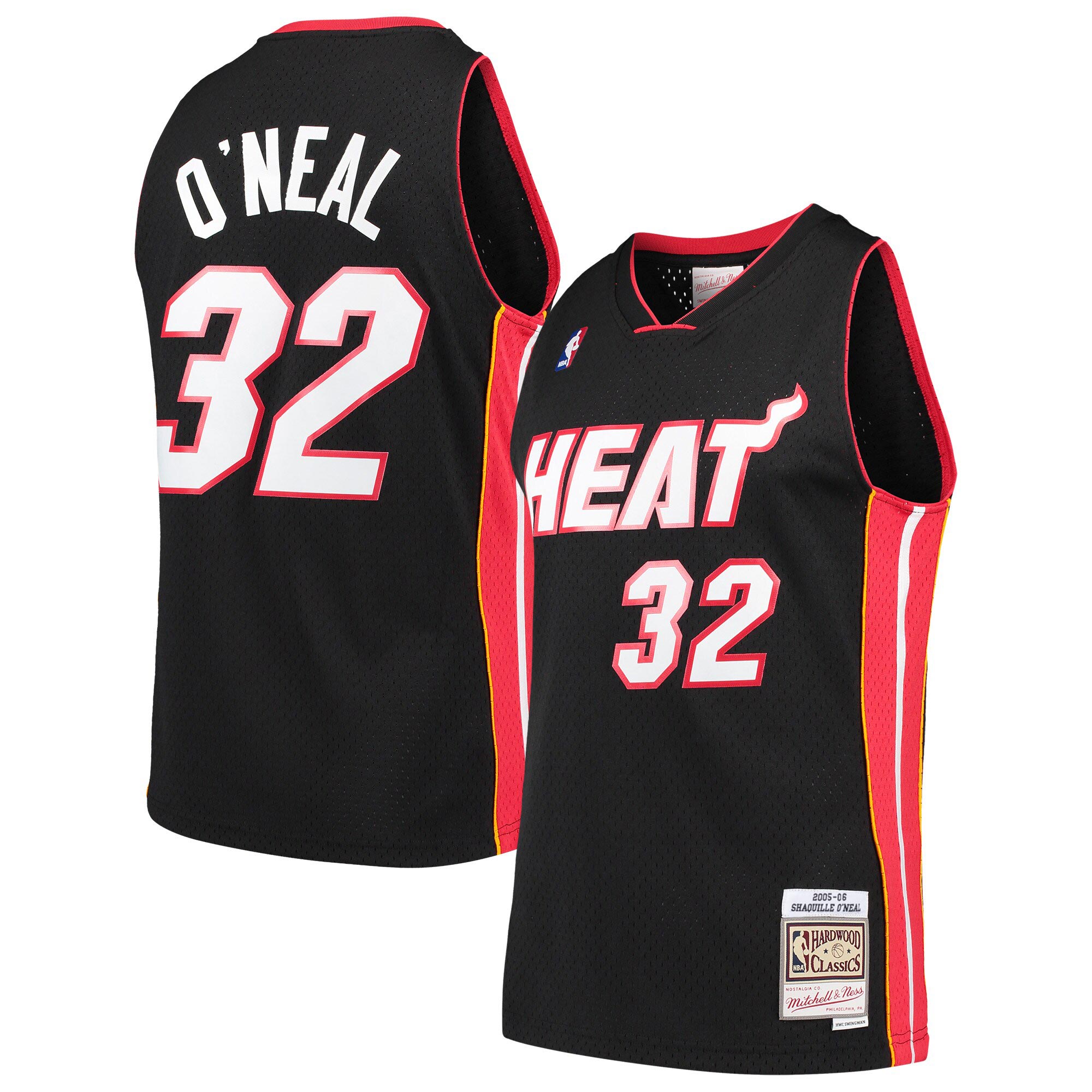 Men's Miami Heat Shaquille O'Neal Black Hardwood Classics Swingman Jersey
