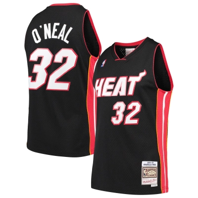 Men's Miami Heat Shaquille O'Neal Black Hardwood Classics Swingman Jersey 01