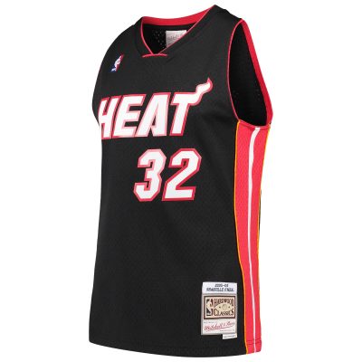 Men's Miami Heat Shaquille O'Neal Black Hardwood Classics Swingman Jersey 02