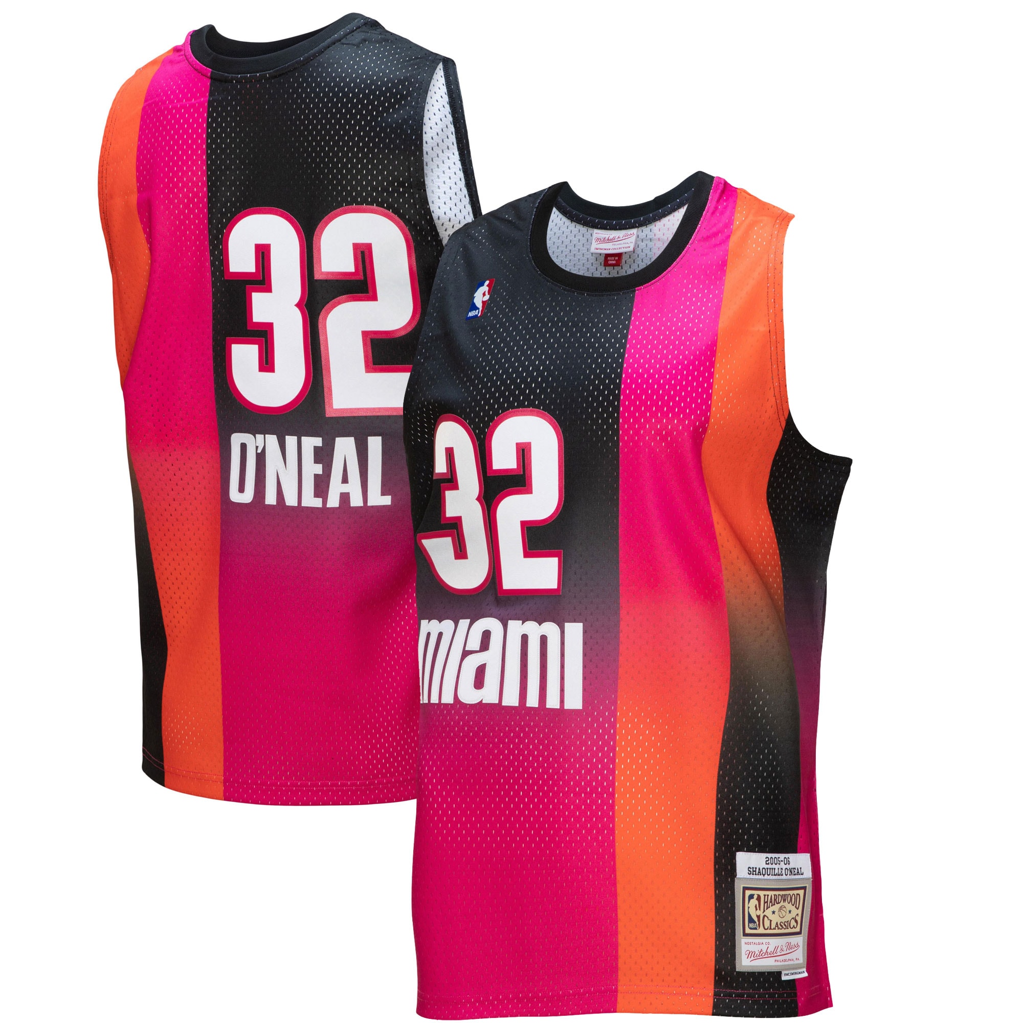 Men's Miami Heat Shaquille O'Neal Pink/Black 2005/06 Hardwood Classics Fadeaway Swingman Player Jersey
