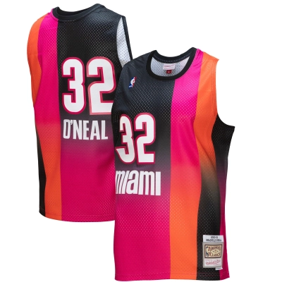 Men's Miami Heat Shaquille O'Neal Pink/Black 2005/06 Hardwood Classics Fadeaway Swingman Player Jersey 01