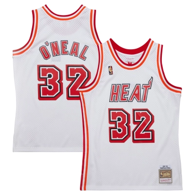 Men's Miami Heat Shaquille O'Neal White 2007/08 Hardwood Classics Swingman Jersey 01