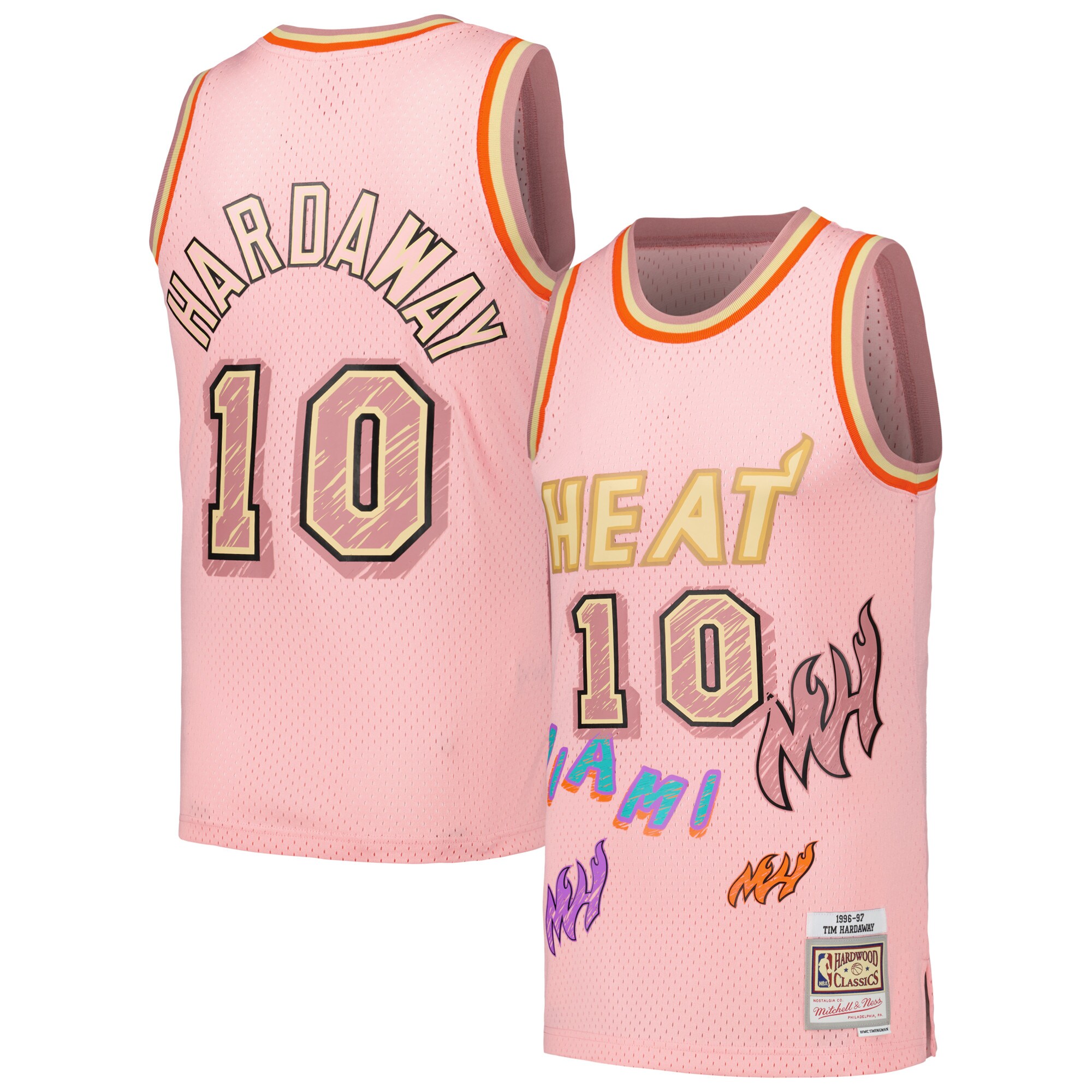 Men's Miami Heat Tim Hardaway Pink 1996/97 Swingman Sidewalk Sketch Jersey
