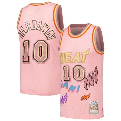 Men's Miami Heat Tim Hardaway Pink 1996/97 Swingman Sidewalk Sketch Jersey 01