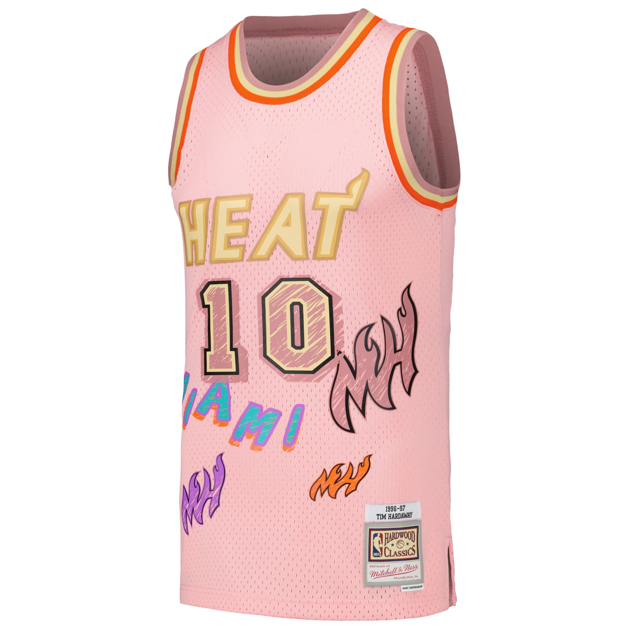 Men's Miami Heat Tim Hardaway Pink 1996/97 Swingman Sidewalk Sketch Jersey