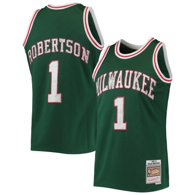 Men's Milwaukee Bucks Oscar Robertson Green 1996/97 Hardwood Classics NBA 75th Anniversary Diamond Swingman Jersey 01