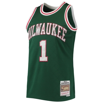 Men's Milwaukee Bucks Oscar Robertson Green 1996/97 Hardwood Classics NBA 75th Anniversary Diamond Swingman Jersey 02