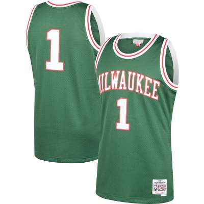 Men's Milwaukee Bucks Oscar Robertson Green 2001/02 Hardwood Classics Swingman Jersey 01
