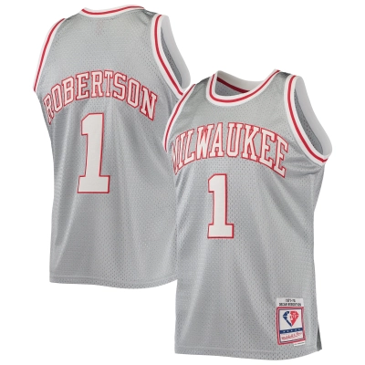 Men's Milwaukee Bucks Oscar Robertson Silver 75th Anniversary 1971/72 Hardwood Classics Swingman Jersey 01
