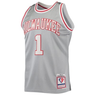 Men's Milwaukee Bucks Oscar Robertson Silver 75th Anniversary 1971/72 Hardwood Classics Swingman Jersey 02