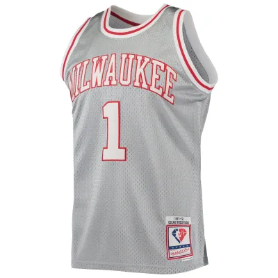 Men's Milwaukee Bucks Oscar Robertson Silver 75th Anniversary 1971/72 Hardwood Classics Swingman Jersey 02