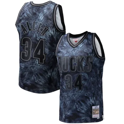 Men's Milwaukee Bucks Ray Allen Black Hardwood Classics 1996/97 Tie-Dye Swingman Jersey 01
