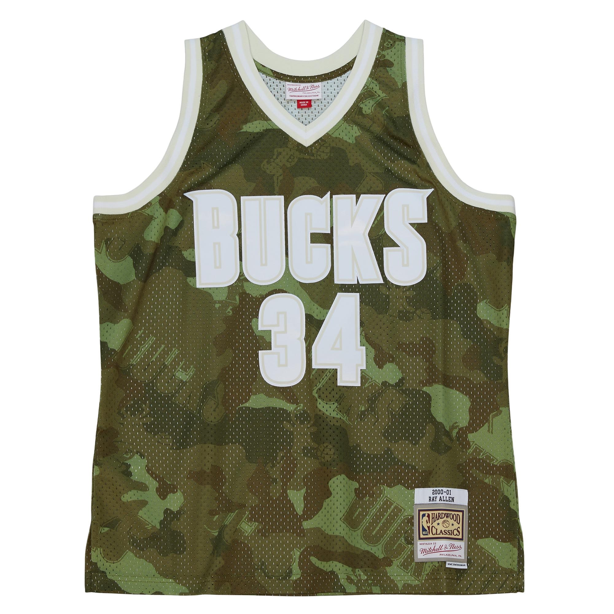 Men's Milwaukee Bucks Ray Allen Camo Hardwood Classics 2000/01 Ghost Green Swingman Jersey