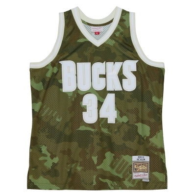 Men's Milwaukee Bucks Ray Allen Camo Hardwood Classics 2000/01 Ghost Green Swingman Jersey 02