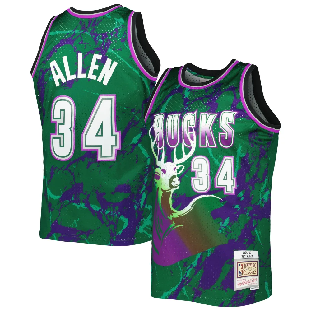 Men's Milwaukee Bucks Ray Allen Green 1996/97 Hardwood Classics Marble Swingman Jersey