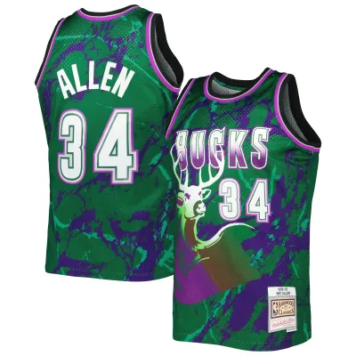 Men's Milwaukee Bucks Ray Allen Green 1996/97 Hardwood Classics Marble Swingman Jersey 01