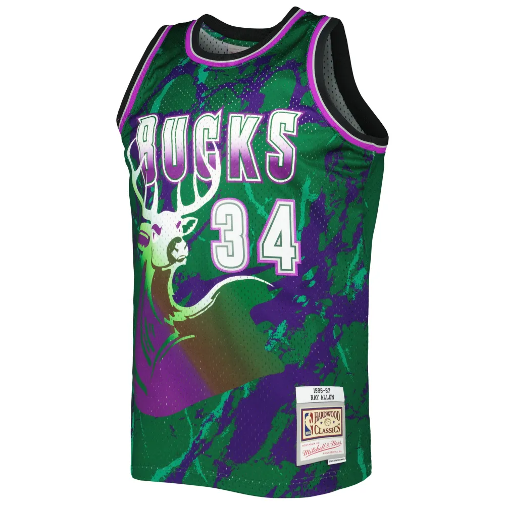 Men's Milwaukee Bucks Ray Allen Green 1996/97 Hardwood Classics Marble Swingman Jersey