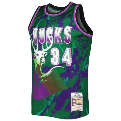 Men's Milwaukee Bucks Ray Allen Green 1996/97 Hardwood Classics Marble Swingman Jersey 02