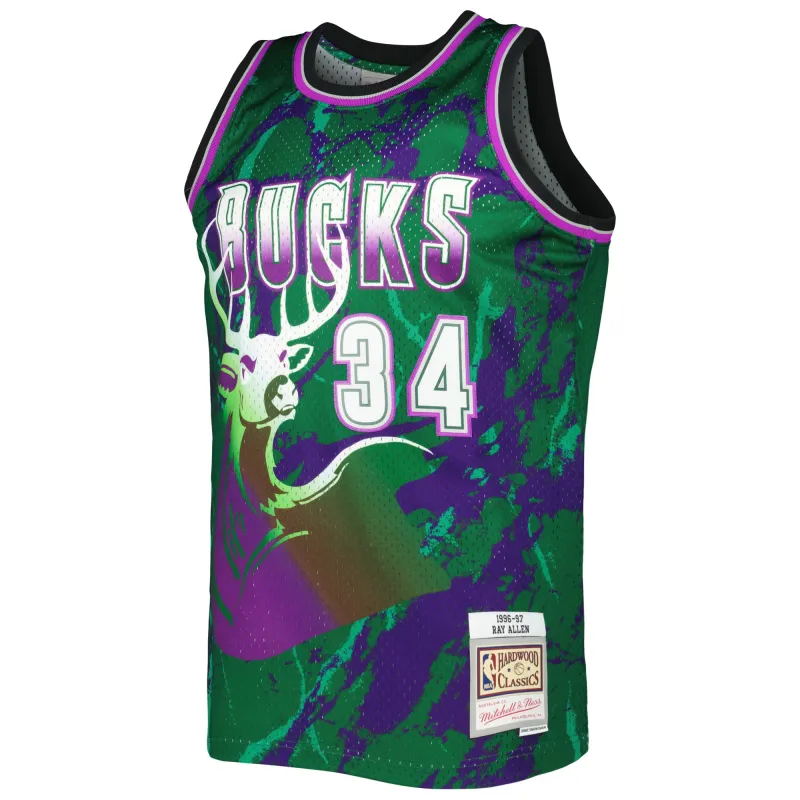 Men's Milwaukee Bucks Ray Allen Green 1996/97 Hardwood Classics Marble Swingman Jersey
