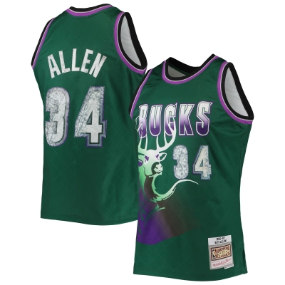 Men's Milwaukee Bucks Ray Allen Green 1996/97 Hardwood Classics NBA 75th Anniversary Diamond Swingman Jersey 01