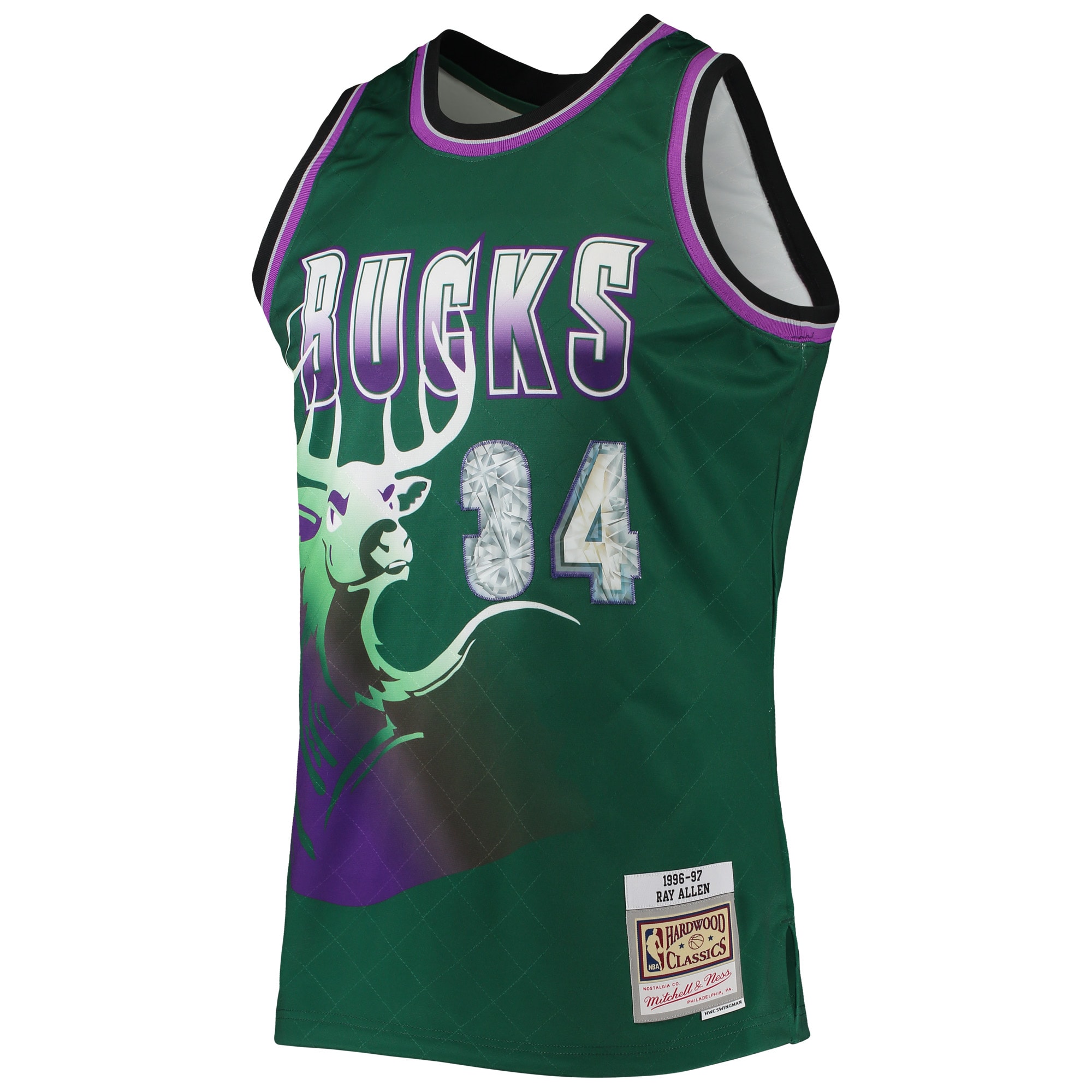 Men's Milwaukee Bucks Ray Allen Green 1996/97 Hardwood Classics NBA 75th Anniversary Diamond Swingman Jersey