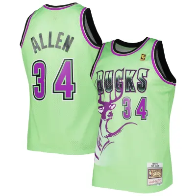 Men's Milwaukee Bucks Ray Allen Green 1996-97 Hardwood Classics Reload 3.0 Swingman Jersey 01