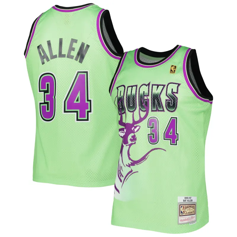 Men's Milwaukee Bucks Ray Allen Green 1996-97 Hardwood Classics Reload 3.0 Swingman Jersey