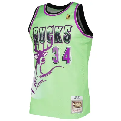 Men's Milwaukee Bucks Ray Allen Green 1996-97 Hardwood Classics Reload 3.0 Swingman Jersey 02