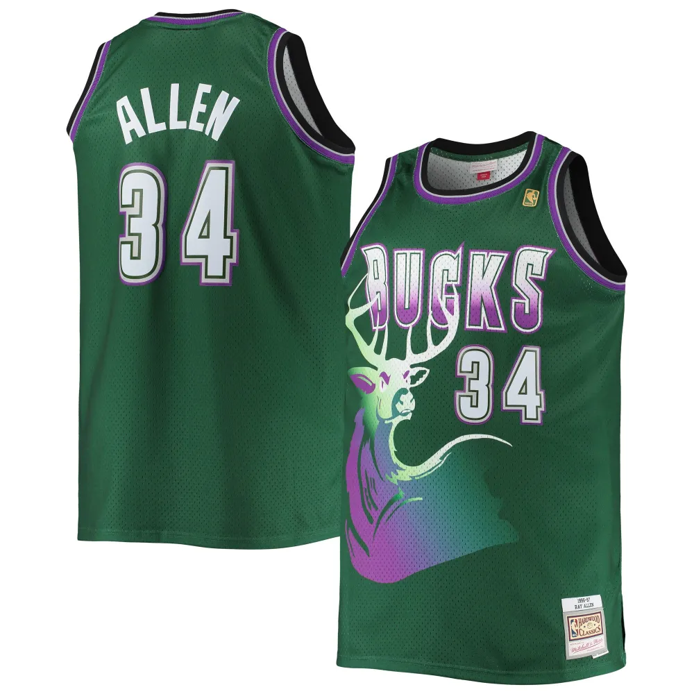 Men's Milwaukee Bucks Ray Allen Hunter Green Big & Tall 1996/97 Hardwood Classics Swingman Jersey