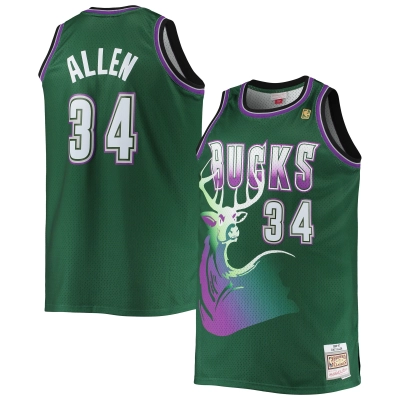 Men's Milwaukee Bucks Ray Allen Hunter Green Big & Tall 1996/97 Hardwood Classics Swingman Jersey 01