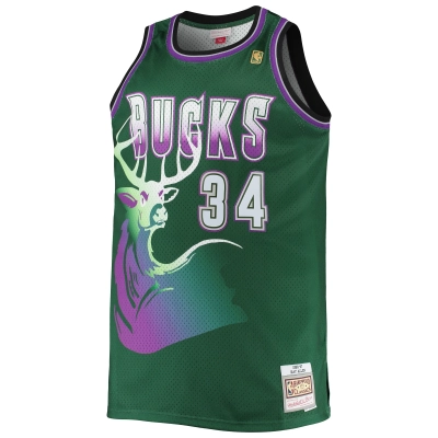 Men's Milwaukee Bucks Ray Allen Hunter Green Big & Tall 1996/97 Hardwood Classics Swingman Jersey 02