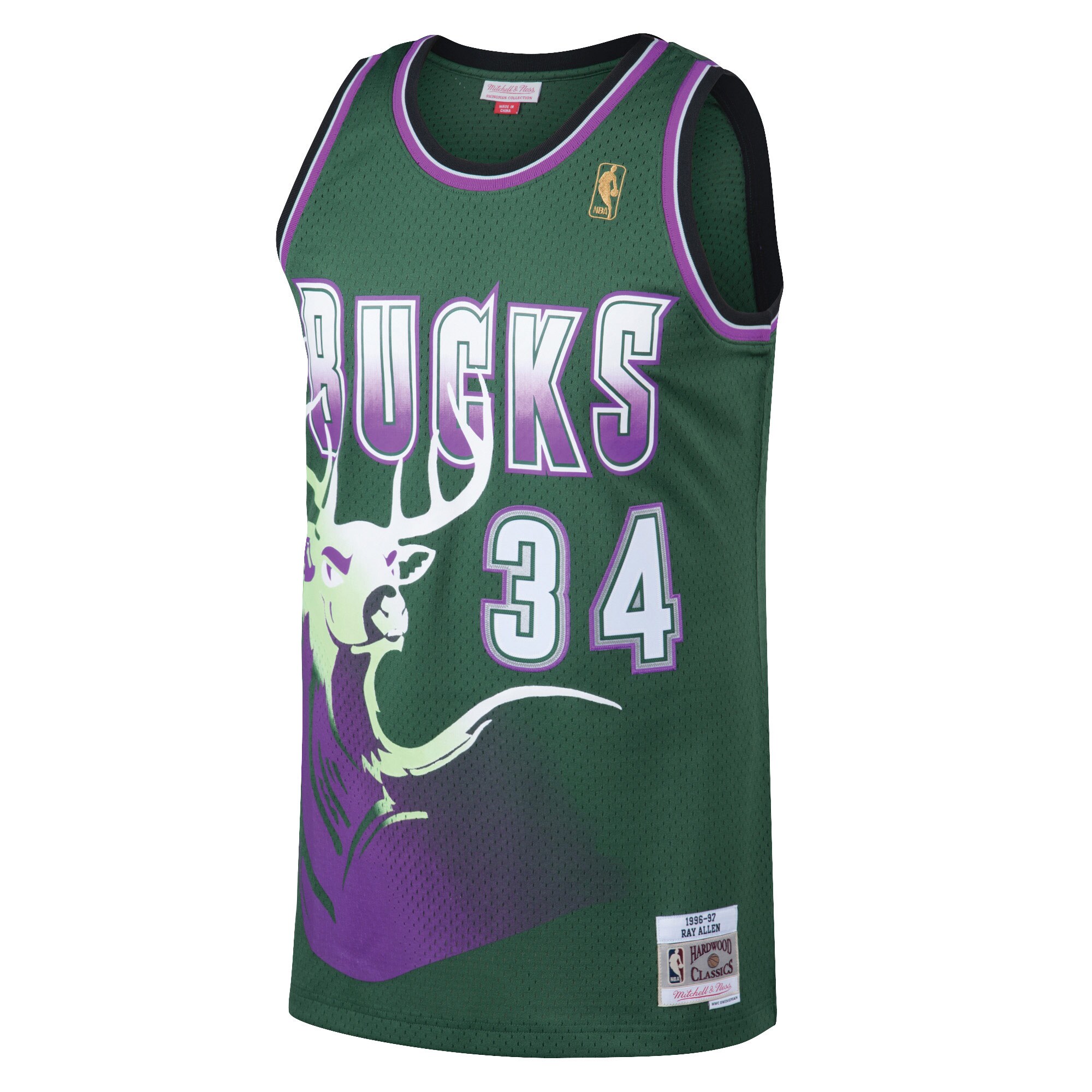 Men's Milwaukee Bucks Ray Allen Kelly Green 1996/97 Hardwood Classics Swingman Jersey
