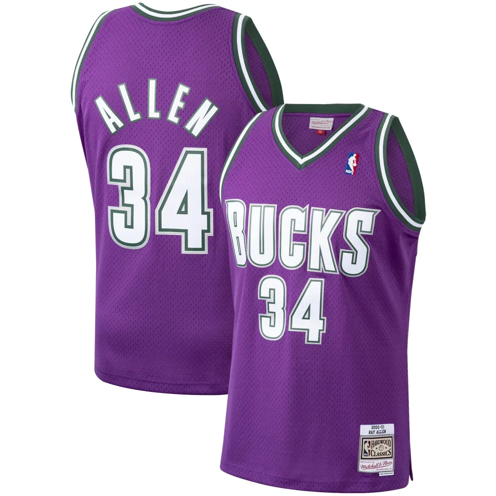 Men's Milwaukee Bucks Ray Allen Purple 2000/01 Hardwood Classics Swingman Jersey
