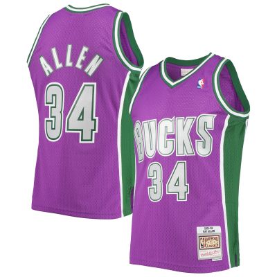 Men's Milwaukee Bucks Ray Allen Purple 2001/02 Hardwood Classics Swingman Jersey 01