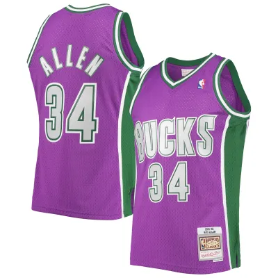 Men's Milwaukee Bucks Ray Allen Purple 2001/02 Hardwood Classics Swingman Jersey 01