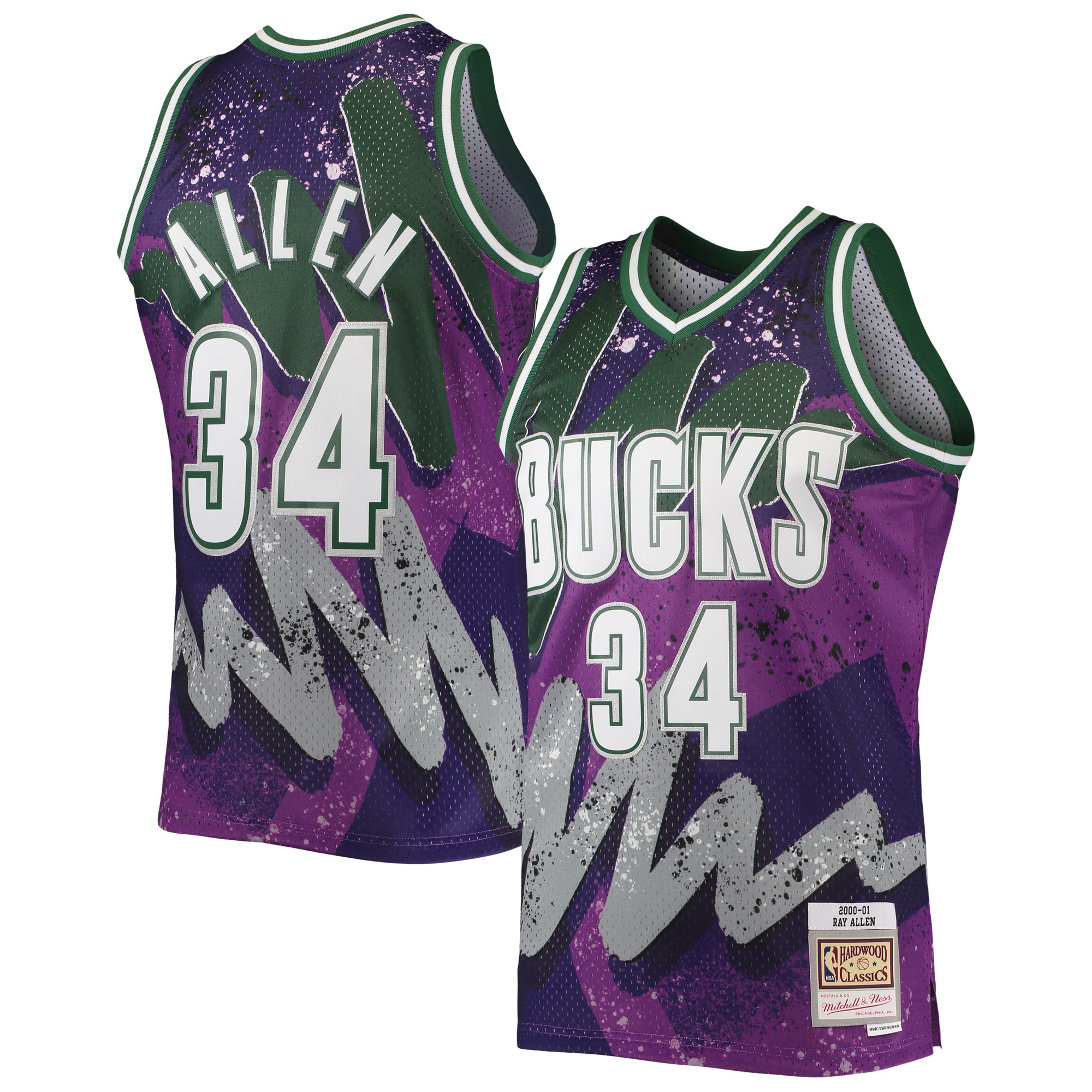 Men's Milwaukee Bucks Ray Allen Purple Hardwood Classics 2000/01 Hyper Hoops Swingman Jersey